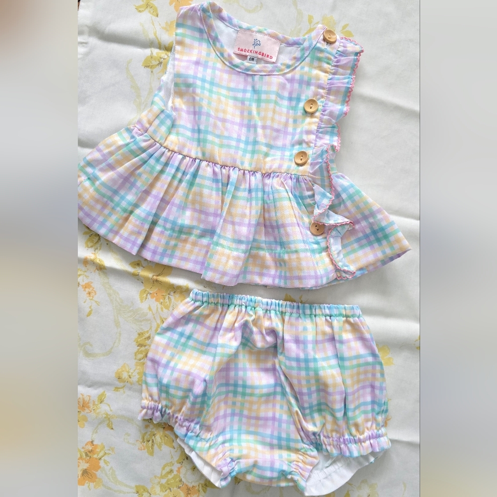 Smockingbird Pastel Plaid Seersucker Bloomer Baby Girls 6 Months Like New Easter